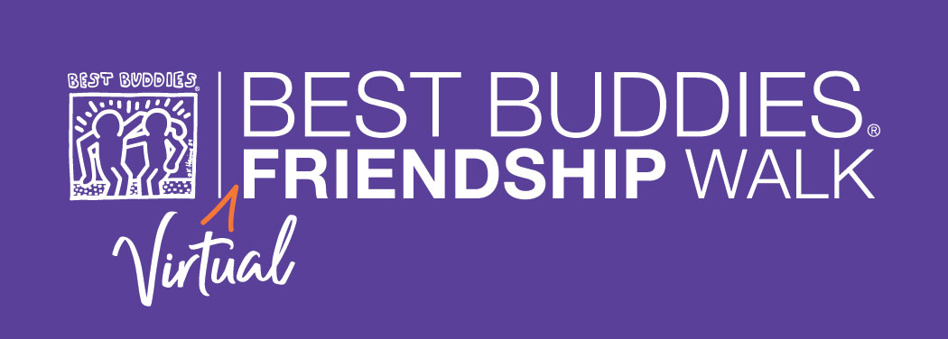 Best Buddies Virtual Friendship Walk Logo White on Purple Background