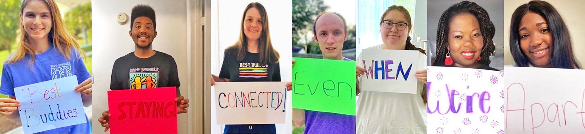 Share Your Story with Best Buddies using the Zoom Platform to communicate while holding signs