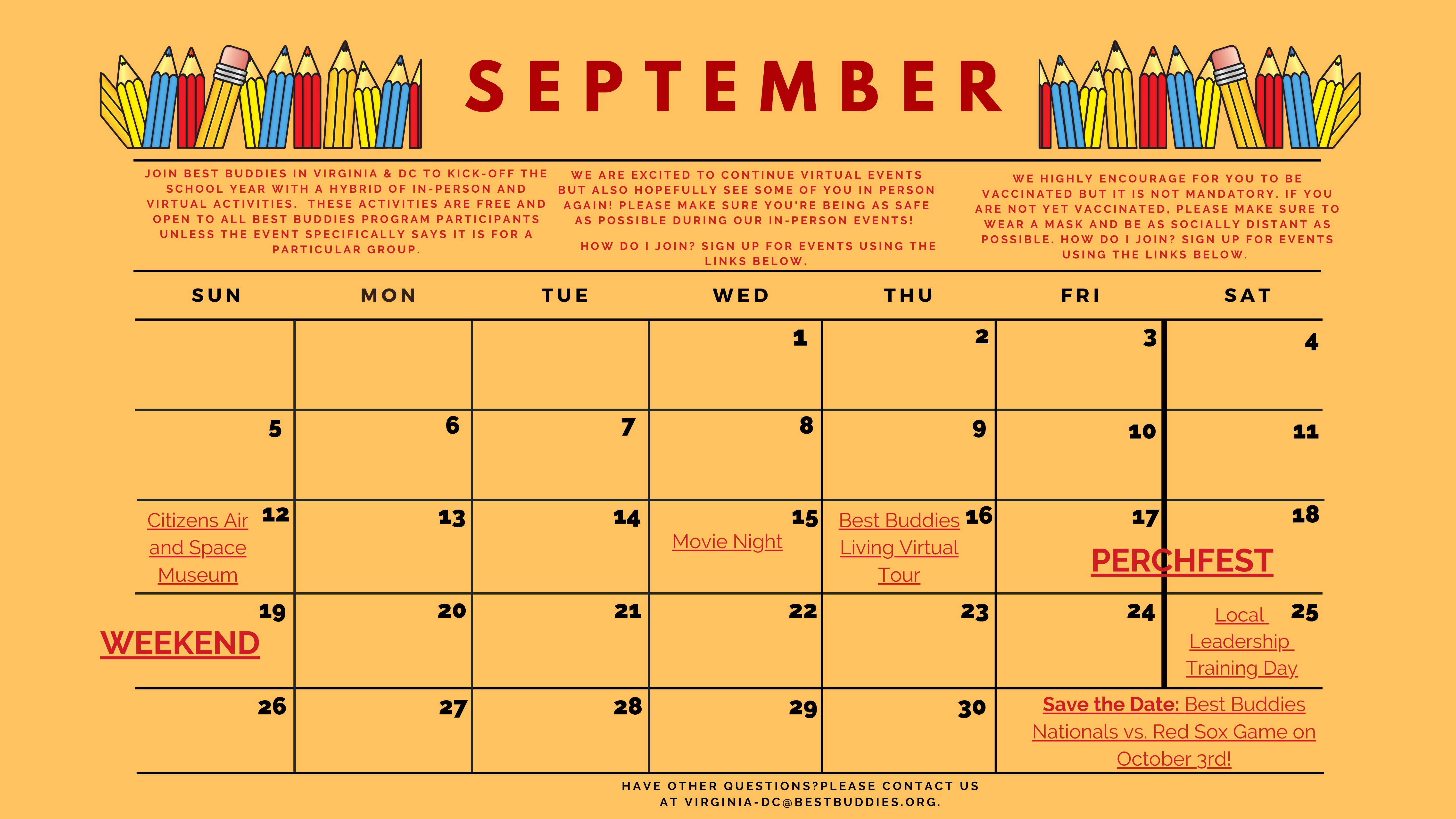Best Buddies in VA/DC September Calendar