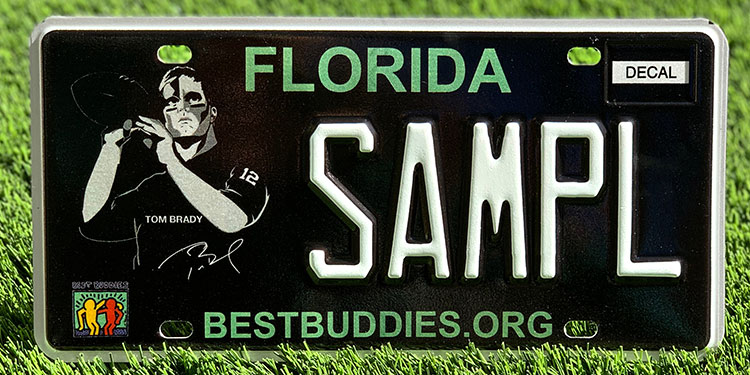 Best Buddies Tom Brady License plate on grass