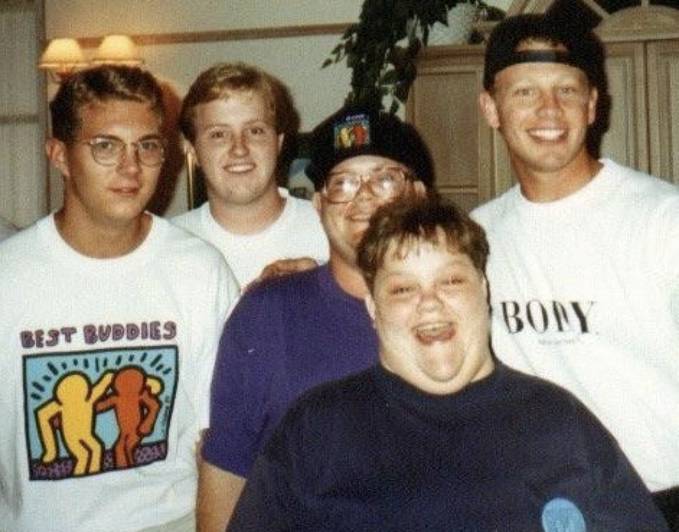 David Quilleon with his siblings Ken and Kendra and his friends, Heath Miller and Ian Ziering at a USF Best Buddies meeting in 1991.