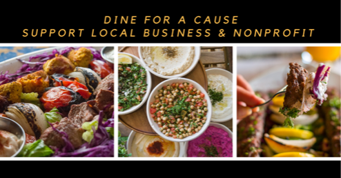 DarSalam Restaurant Give Back graphic showcasing Middle Eastern cuisine