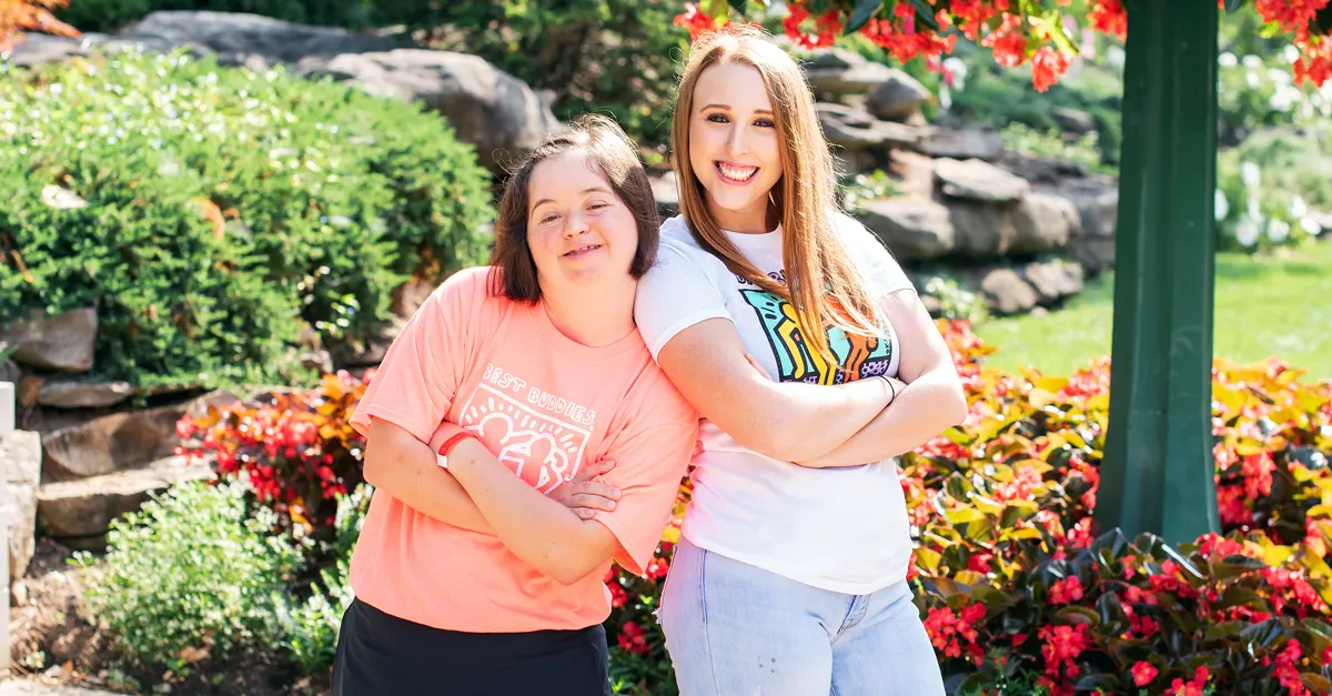 Best Buddies in Ohio Citizens participants Margaret Hunt (left) and Jenna Allen (right) standing next to each other, smiling for the camera