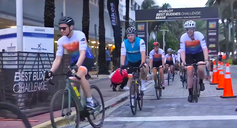 Best Buddies Challenge Miami, cyclists leave the start line in South Beach, Miami.