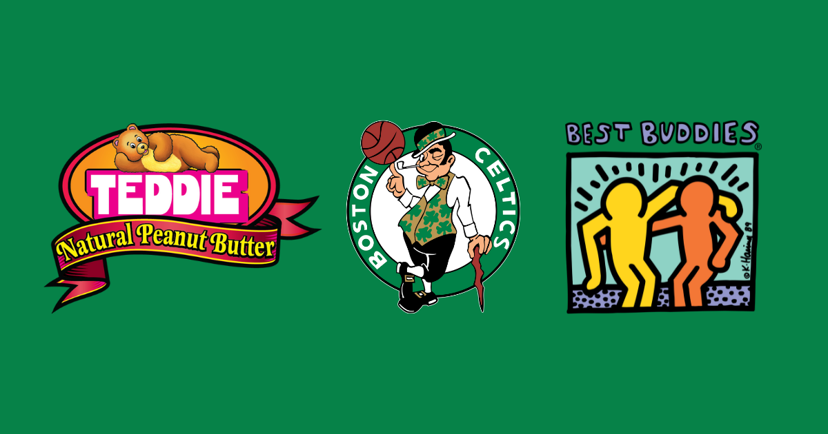 Boston Celtics logo and Best Buddies logo on green background
