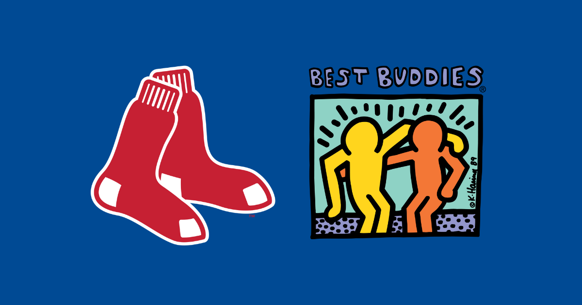Boston Red Sox logo and Best Buddies logo with blue bacground