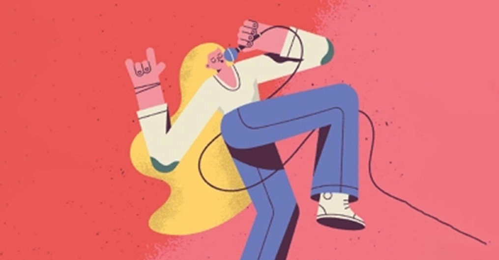 Illustration of person singing into a microphone