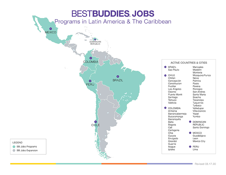 Best Buddies Jobs Programs Latin America and The Caribbean Map
