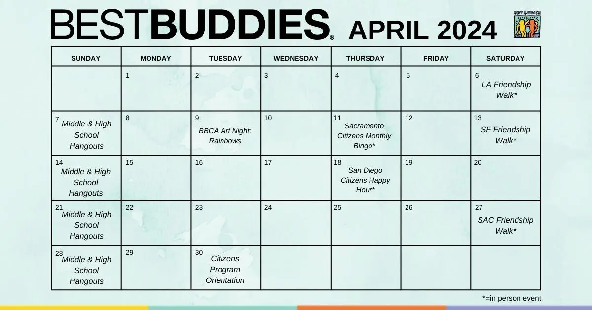 April Monthly Events Calendar