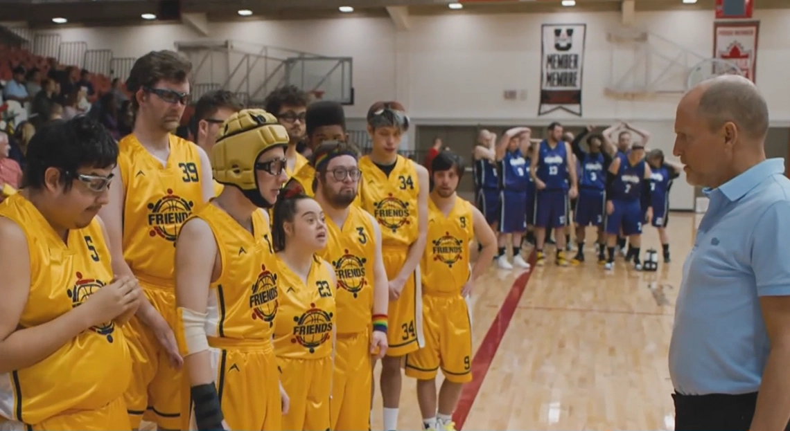 A coach speaks to his Basketball team in the movie, "Champions."