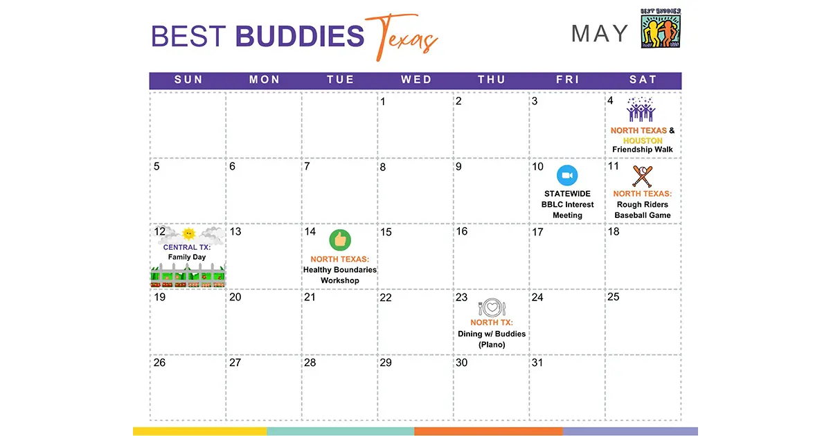 May Monthly Events Calendar