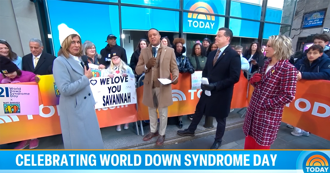 Best Buddies Celebrates World Down Syndrome Day on TODAY -Featured Image TODAY Show hosts join a crowd celebrating World Down Syndrome Day with supporters holding signs of love and inclusion.
