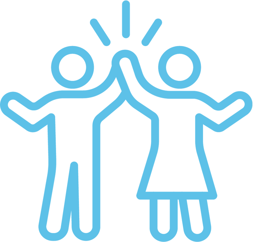 Build Community: Two people standing side by side with raised arms, symbolizing building community and connection.