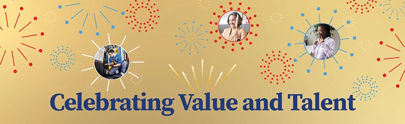 2026 NDEAM Banner Celebrating Value and Talent banner featuring people with disabilities surrounded by colorful celebratory graphics.